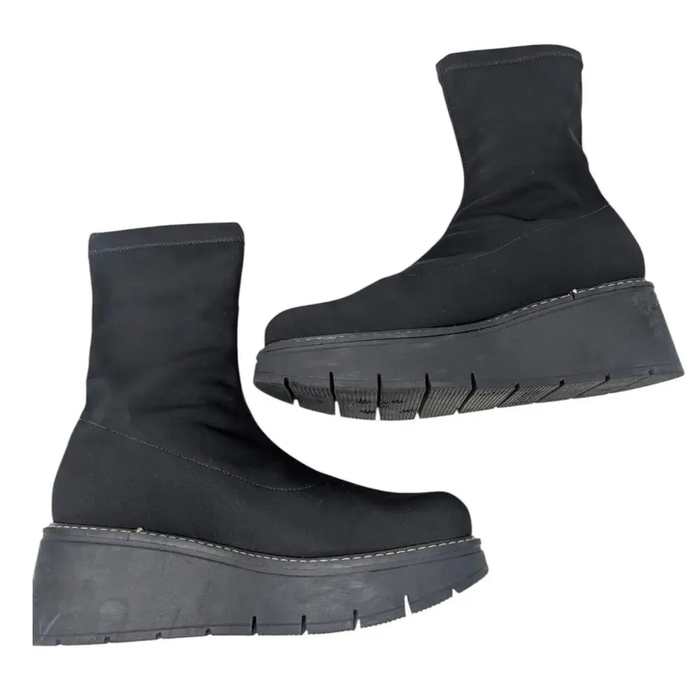 La‎ Canadienne Jared Waterproof Knit Platform Sock Boots Black Sz 8